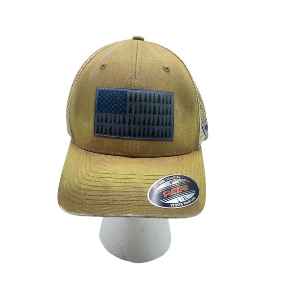 Columbia Mesh Tree Flag Hat Cap Flex Fit Brown Size L/XL - Picture 1 of 7